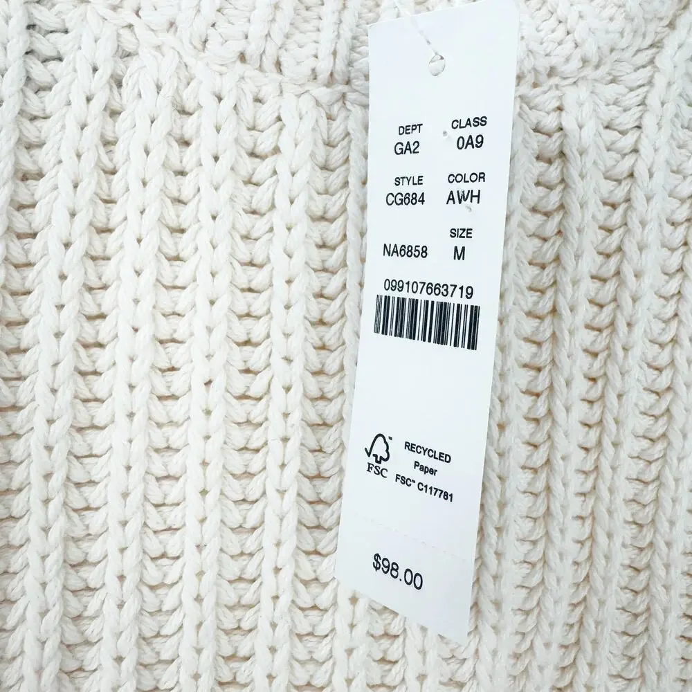 J. Crew Heritage Cotton Fisherman Crewneck Sweater Antique White Size M NWT